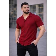 Veralya Erkek Waffle Kumaş Kısa Kollu Düğmeli Açık Yaka Regular Fit Gömlek