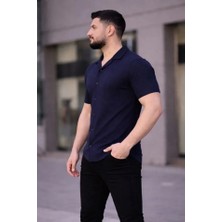 Veralya Erkek Waffle Kumaş Kısa Kollu Düğmeli Açık Yaka Regular Fit Gömlek