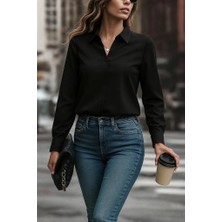 Veralya Kadın Uzun Kollu Yakalı Trikoton Gömlek