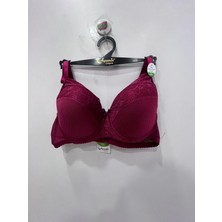 Nergiz Kadın Çizgili Önü Dantel Işlemeli Balensiz Toparlayıcı Bordo Sütyen