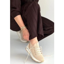 Veralya Feort Bej Triko Bağcıklı Spor Ayakkabı