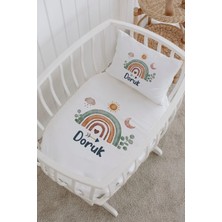 Lilabio Isme Özel %100 Pamuk Lastiksiz Park Yatak Çarşaf Seti (100X120) Soft Gökkuşağı