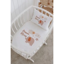 Lilabio Isme Özel %100 Pamuk Lastiksiz Park Yatak Çarşaf Seti (100X120) Bulutlardaki Fil