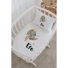 Lilabio Isme Özel %100 Pamuk Lastiksiz Park Yatak Çarşaf Seti (100X120) Uykucu Fil