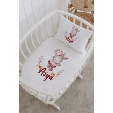 Lilabio Isme Özel %100 Pamuk Lastiksiz Park Yatak Çarşaf Seti (100X120) Flama Tavşan