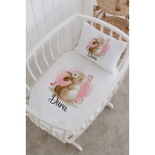 Lilabio Isme Özel %100 Pamuk Lastiksiz Park Yatak Çarşaf Seti (100X120) Kelebek Tavşan