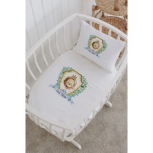 Lilabio Isme Özel %100 Pamuk Lastiksiz Park Yatak Çarşaf Seti (100X120) Aslan Çember