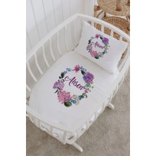 Lilabio Isme Özel %100 Pamuk Lastiksiz Park Yatak Çarşaf Seti (100X120) Mor Sümbül