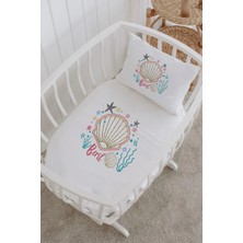 Lilabio Isme Özel %100 Pamuk Lastiksiz Park Yatak Çarşaf Seti (100X120) Deniz Kabuğu