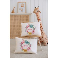 Lilabio %100 Pamuk Isme Özel 2li Ekru Bebek Yastık Kılıfı 35X45 Cm-Çiçek Çemberi