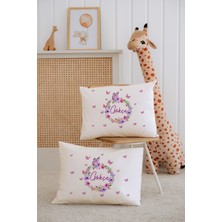 Lilabio %100 Pamuk Isme Özel 2li Ekru Bebek Yastık Kılıfı 35X45 Cm-Çiçek Çemberi