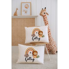 Lilabio %100 Pamuk Isme Özel 2li Ekru Bebek Yastık Kılıfı 35X45 Cm-Aslan