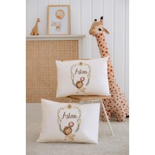 Lilabio %100 Pamuk Isme Özel 2li Ekru Bebek Yastık Kılıfı 35X45 Cm-Aslan