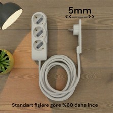 Noki Orvi Prime 5 mm Ultra Ince Fiş Uzatma Kablosu 3 M | Topraklamalı, Çocuk Korumalı, 3’lü