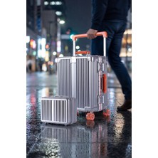 Zeplin Boxy Pc Policarbon 2'li Valiz Seti (Kabin ve Makyaj) Silver-Turuncu