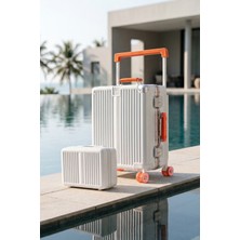 Zeplin Boxy Pc Policarbon 2'li Valiz Seti (Kabin ve Makyaj) Beyaz-Turuncu