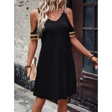 Veralya Kadın Askılı V Yakalı Omuzlardan Açık Kısa Viskon Elbise