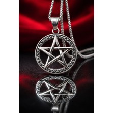 Gotik Pentagram Yıldız Kolye  Paslanmaz Çelik Unisex Wicca Spiritüel Sembol Kolye