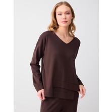 Jimmy Key Acı Kahve Uzun Kollu V Yaka Triko Kazak