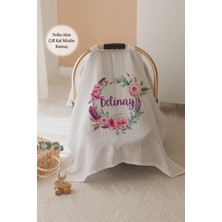 Lilabio %100 Pamuk Isme Özel Çift Katlı Müslin Puset Örtüsü - Çiçek Çemberi