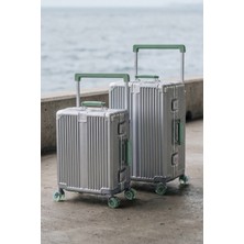 Zeplin Boxy Pc Policarbon 2'li Valiz Seti (Kabin ve Orta) Silver-Yeşil