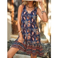 Veralya Kadın Askılı V Yakalı Fırfırlı  Süprem Kısa Elbise