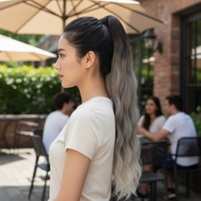 Esranın Dünyası Lastik Tokalı At Kuyruğu Su Dalgalı - Kumral / Beyaz Platin Ombre RSPRK34-ESRDNS