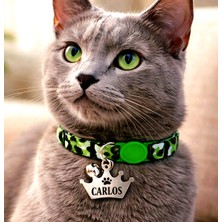 Ayz Markalama Güvenlik Kilitli Kral Tacı Künyeli (Paslanmaz Çelik) Isimli Kedi Boyun Tasması