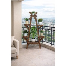 Alan Dekor Çok Raflı Ahşap Dekoratif Çiçeklik Saksılık Balkon Bahçe Standı