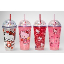 Konyax Sevimli Hello Kitty Pipetli Işıklı Boncuklu Suluk Bardak 400 ml