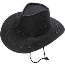 Skygo Bağcıklı Çocuk Boy Nubuk Süet Kovboy Şapkası Siyah Renk