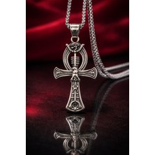 Antik Mısır Ölümsüzlük Sembolü – Gotik Mistik Çelik Tasarım Horus Gözlü Ankh Haç Kolye