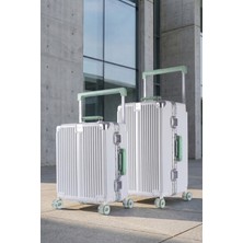 Zeplin Boxy Pc Policarbon 2'li Valiz Seti (Kabin ve Orta) Beyaz-Yeşil