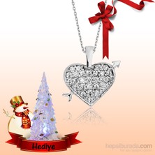 Bayan Lili Gümüş Kalp Kolye Özel Tasarım Parlak Taşlarla Kadınlar İçin Şık Aksesuar