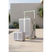 Zeplin Boxy Pc Policarbon 2'li Valiz Seti (Kabin ve Makyaj) Silver-Yeşil