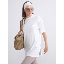 Lc Waikiki Yeni Sezon Bisiklet Yaka Baskılı Oversize Kadın Tişört