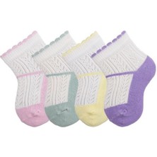 Bross Ayakkabı Desenli File Kız Bebek 4lü Patik Çorap ONL-02719