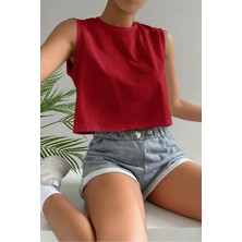 Tarz Cool Yeşil %100 Pamuk Basic Bisiklet Yaka Süprem Kolsuz T-Shirt