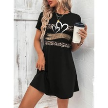 Veralya Kadın Kısa Kollu Bisiklet Yaka Desenli Viskon Elbise