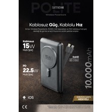 Simex 10.000mAh MagSafe Powerbank 15W Wireless / 22.5W Hızlı Şarj - Dahili Type-C Lightning Kablolu S-38