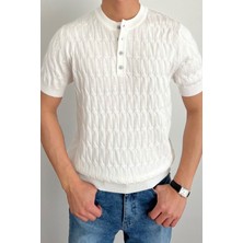 Tarz Cool Erkek Bordo Hakim Yaka Düğmeli Slim Fit Triko T-Shirt