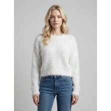 Qoolest Kadın Tüylü Dokulu Basic Triko Kazak