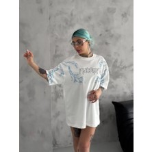 Veralya Unisex Bisiklet Yaka Baskılı Oversize Tshirt