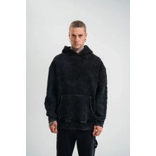 Veralya Unisex Uzun Kol Kapşonlu Yıkamalı Nakışlı Sweatshirt