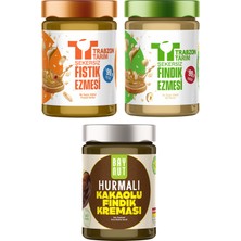 Trabzon Tarım Şekersiz Fıstık Ezmesi + Fındık Ezmesi + Hurmalı Kakaolu Fındık Kreması (300G Deneme Paketi)