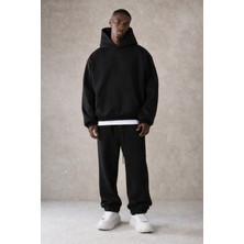 Tarz Cool Erkek Pamuklu Içi Polarlı Kapüşonlu Basic Relaxed Eşofman Takımı