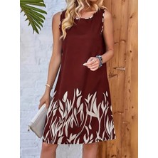 Veralya Kadın Askılı Yuvarlak Yakalı Yaprak Desenli Dalgıç Elbise