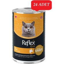 Reflex Plus Sos Içinde Et Parçacıklı Dana Etli Yetişkin Kedi Yaş Konserve Maması 400 x 24 Adet