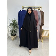 Erasra Class Ferace & Abaya Sufle  Esarp ve Üsten Robalı Kemerli  Elbise Takım .hac ve Umre Için Uygundur Siyah