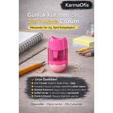KarmaOfis Pembe 2’si 1 Arada Kalemtraş ve Silgi | Kompakt Kalemtraş Silgili | Okul & Ofis Kullanımı